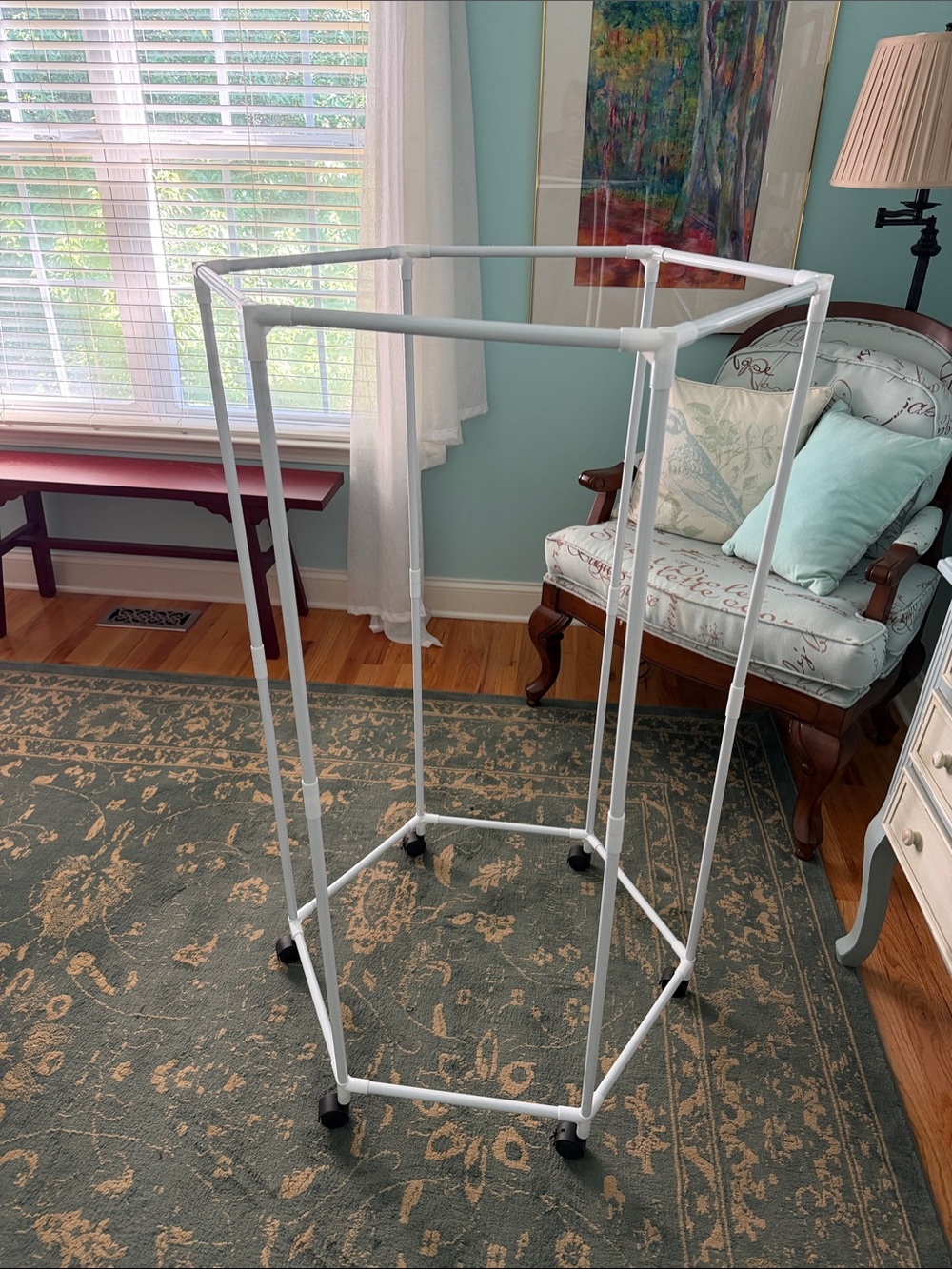 TWO. White Hexagon Rolling Garment Racks. - Lightweight Clothing Organizer